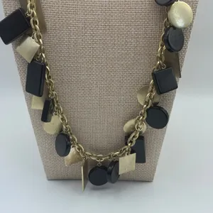 Kate Spade Saturday black gold stone pendant‎ necklace chunky mod statement thumbnail 3