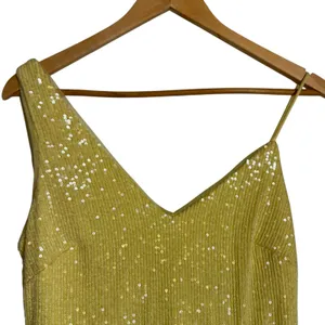 Xscape Yellow Sequined Asymmetric Neck Slit Sleeveless V-Neck Formal Gown Size 6 thumbnail 4