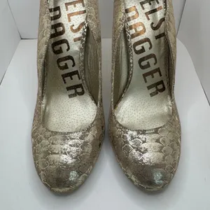 Kelsi Dagger Gold Metallic Snakeskin Stiletto Pumps Heels Size 9 thumbnail 3