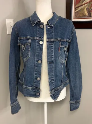 Levis Denim Trucker Jacket Large JR Medium Wash Blank Red Tab 0870 HP 019 thumbnail 1