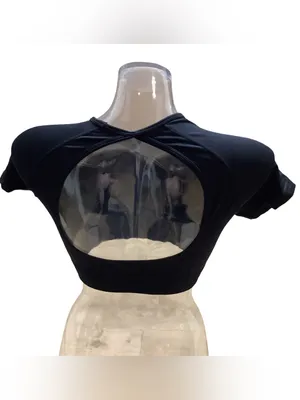 H&M Black Size Medium Fitted Short Sleeve Open Back Crop Top. Preloved thumbnail 2