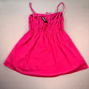 Steve Madden Pink Smocked Mini Dress BP208134 Cotton Babydoll Pockets NWT L thumbnail 2