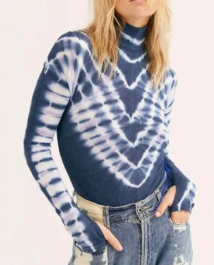Free People Psychedelic Turtleneck Top Blue thumbnail 1
