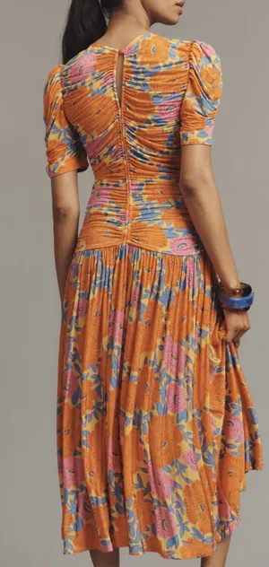 Farm Rio V-Neck Floral Ruched Mesh Midi Dress, Size M thumbnail 2