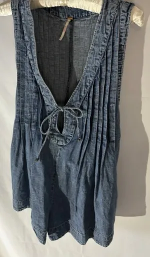 Free People Denim Webster Romper Blue Women's Small Sleeveless Pintuck thumbnail 1