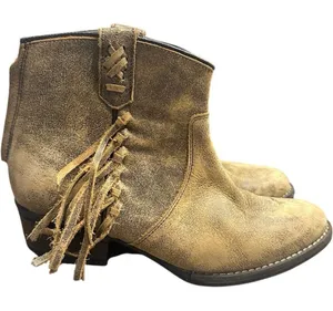 Very Volatile Lookout Fringe‎ Bootie Tan Leather Western Ankle Boots Sz 8.5 Boho thumbnail 1