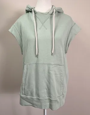 Everlane Organic Cotton Short Sleeve Hoodie Sage Green Small French Terry thumbnail 1