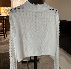 Womens Sweater Top Knit Long Sleeve Crochet Pullover Color Block Striped Blouse Top thumbnail 1