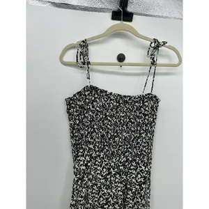 Madewell Black White Abstract Petal Smocked Tie Strap Midi Dress 8 Cottagecore thumbnail 6