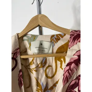 Eugenia Fernandez Tropical Puff Sleeve Wrap Crop Top Pink Mustard XS thumbnail 2