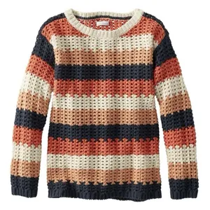 LL Bean Colorful Stripes Sig Bailey Island Chunky Cotton Pullover Sweater‎ LARGE thumbnail 3
