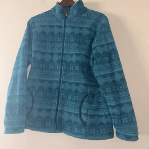 Woolrich Blue Geometric Pattern Fleece Zip-Up Jacket Size L thumbnail 1