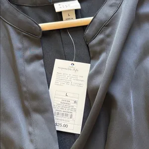 A New Day Black Short Sleeve Satin Shirt With Notch Neck. NWT thumbnail 4