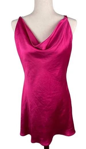 Altar'd State Daphne Satin Midi Dress Size Large Magenta Pink Halter Neck Tie thumbnail 1