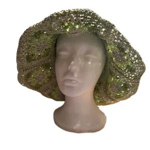 Steve Madden Crochet Granny Square Sun Hat Green Floral Boho Bucket Summer Hat thumbnail 5