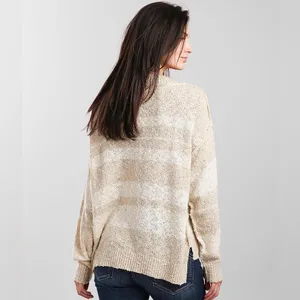 BKE Buckle Women’s Cream Striped Lace-Up V-Neck Knit Sweater - Size Small thumbnail 2