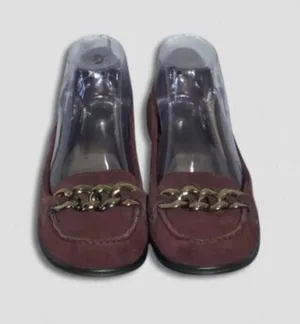 Arturo Chiang Driving Wedge Loafers Suede Leather Chain Detail Burgundy sz US 8 thumbnail 1