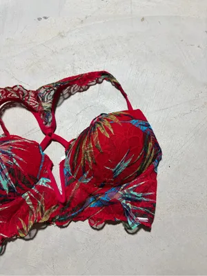 Victoria’s Secret pink Red Floral Lace date push up bra small thumbnail 5