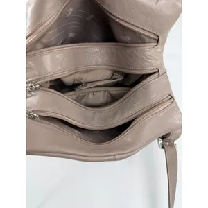 Bill Blass Studio Taupe Leather Shoulder Bag Multi Compartment Silver Buckle thumbnail 4