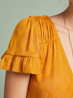 Maeve by Anthropologie Hailey‎ Flutter Sleeve Golden Yellow Boho Top thumbnail 2