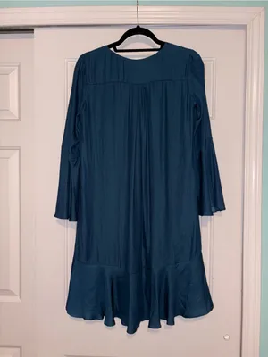 Anthropologie Maeve Galway Fluttered Bell Sleeve Dress Dark Turquoise Size XS thumbnail 6
