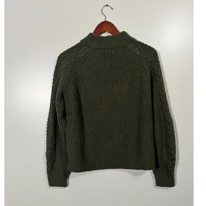 NWT J. Crew Olive Mockneck Cable Knit Sweater Wool Blend Sz Medium thumbnail 4