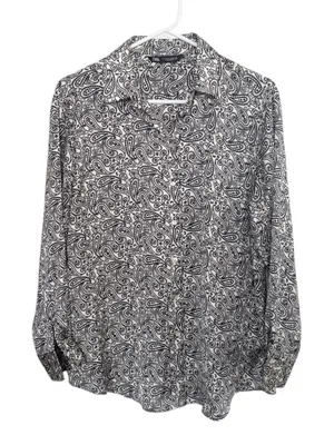 Zara Satin Paisley Button Up Shirt Size Medium - Cream and Black thumbnail 1