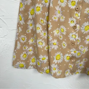 Lulus Tan Daisy Print Mini Summer Dress Mini Womens XS Casual Button Down Spring thumbnail 7