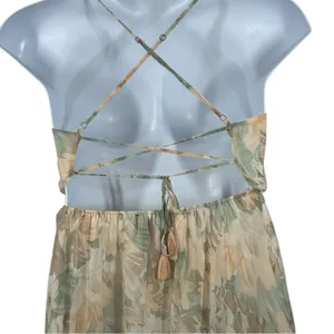 Romantic Floral Open Back Maxi Dress Peach Green Cream NWT M thumbnail 9