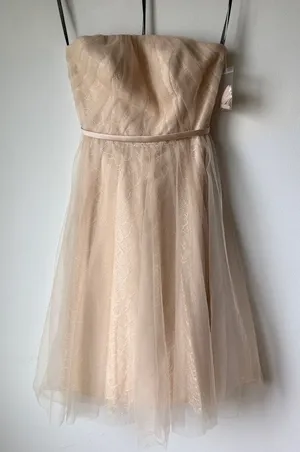 White by Vera Wang Champagne Strapless Tulle Lace Bridesmaid Dress Women 0 NWOT thumbnail 1