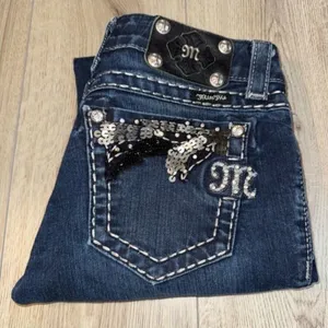 Miss Me Dark Blue Straight Leg Jeans with Sequin Pocket denim thumbnail 1