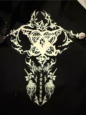 Civil Regime Zip-Up Long Sleeve Small Gothic Tribal Floral Black Womens Hoodie thumbnail 8