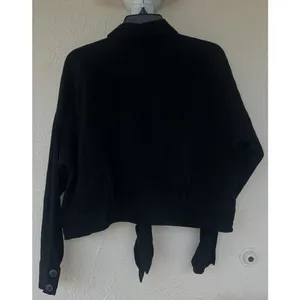 Free People Sunstreaks Tie Front Black Gauzy Cotton Top Button Front Large Beach thumbnail 5