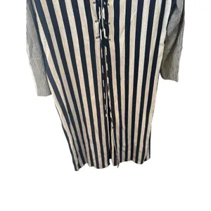 Breakin Loose Vintage‎ XL Striped Lace Up Front Midi Dress Navy Grey Long Sleeve thumbnail 4