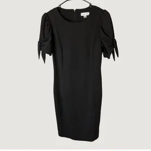 Calvin Klein Womens Black Puff Sleeve Tie Detail Sheath Dress Size 4 Solid LBD thumbnail 2