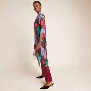 Anthropology Bl^nk London Bea Shimmer Duster Kimono Floral and Metallic Size S/M thumbnail 3