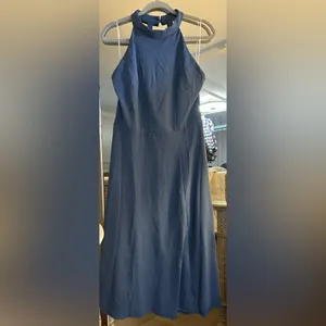 NEW Blue Formal Halter Wedding Cocktail Evening Split Midi Dress XL thumbnail 4