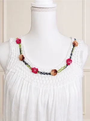 Handmade Cadeltef Ecuador White Cotton Crochet Floral Maxi Dress Boho Cottagecore thumbnail 3