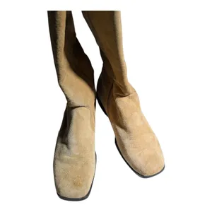 Vtg 1990s Classique Beige Suede Square Toe Knee High Zip Up Flat Sole Boots 9 W thumbnail 2