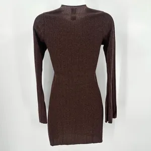 Windsor Dress Juniors XS Brown Rib Knit Casual Chills Long Bell Sleeve Mini Slit thumbnail 3