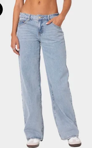 NWT Edikted Raelynn Low Rise Baggy Jeans Light Blue Washed Denim L Grunge Indie thumbnail 1