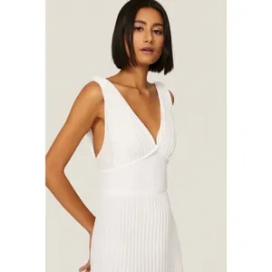 TOME White Accordion Pleated Sleeveless Flowy Bridal Maxi Dress Size 6 thumbnail 3