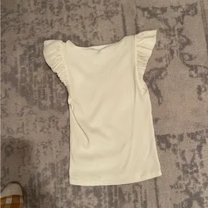 J. Crew Ivory Ruffle Sleeve Tee thumbnail 2