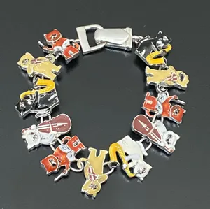 Adorable Silver-tone Enameled Musical Cat Playing Misic Instruments Bracelet 31g thumbnail 5