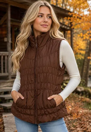 THRE3 Clothing Co. Chocolate Brown Quilted Puffer Vest Size L thumbnail 1