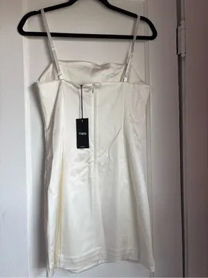 NWT Aritzia TEN Shimmer Satin Mini Dress Light Birch White 90s Style Size 8 thumbnail 6
