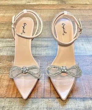 Qupid Blush and Clear Embellished Heels thumbnail 1