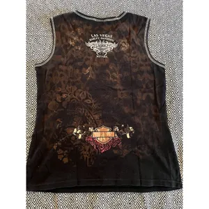 Harley Davidson Las Vegas Black Tank Top Double Side Prints Women Small thumbnail 4