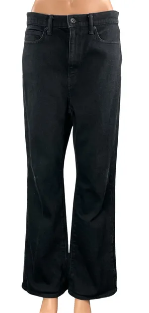 Uniqlo Women's Black High Waisted Flared Bootcut Relaxed Baggy Denim Jeans 28 thumbnail 1