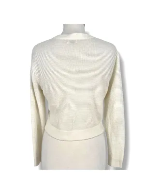 Wilfred Ribbed Knit Button-Up Cropped V-Neck Cardigan Sweater Ivory Size Medium thumbnail 7